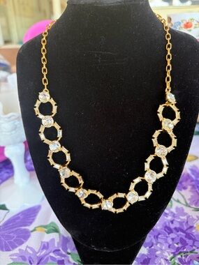 Talbots Gold-Tone Crystal Link Necklace, NWOT
